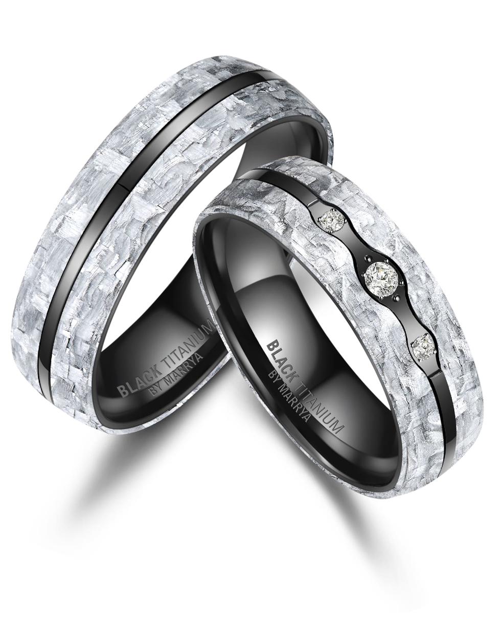 Black Titanium Ringpaar BT-11 – Der Kontrastreiche